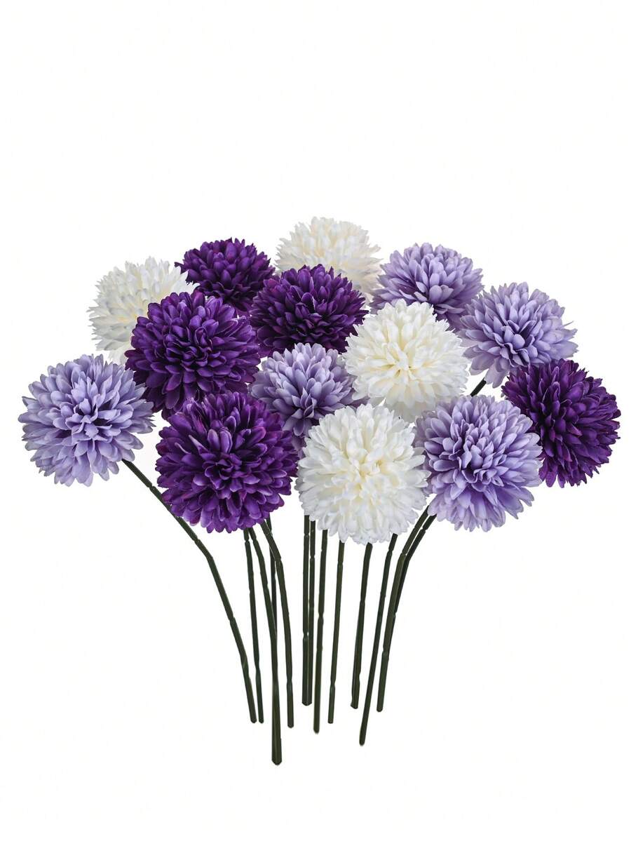 1/2個/5個 人造球花、菊花、刺繡球花,婚禮裝飾、居家花瓶、裝飾品、桌面裝飾、客廳、臥室、床頭花藝布置、新娘花束、手腕花飾、胸花材料、生日派對裝飾材料、新年情人節禮物 - 白+深紫+淺紫 - 查看 1