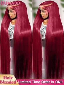 无胶真人混纺直发假发，预剪裁，13x4/13x6，200%密度，蕾丝前假发，真人混纺，无胶佩戴，预先拔毛，预先漂白，抽绳假发，34英寸，200%密度 - bug - 查看 2