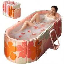 Portable Bathtub For Adult 47" Large Foldable No Installation Bath Tub For Shower Stall, Bathroom Hot SPA Soaking Standing Tub, Collapsible Plunge Bathtub (Pink, 47.2"*21.6"*19.6") - Pink - View 1