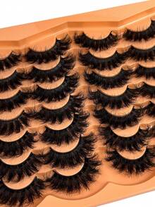 14 Pairs Super Thick & Dense Faux Mink Eyelashes, Cat Eye Style, Natural Appearance, D-Curl Fluffy Dramatic Messy Mink Lashes, Soft & Natural Lash Extension For Holiday Party, Halloween, Christmas - 濃密款 - 查看 6