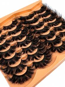 14 Pairs Extra Thick & Fluffy Cat Eye False Eyelashes, Natural Soft Faux Mink Lashes, 3D Wispy Russian Curl Dramatic Messy Mink Lashes, Lengthening & Curling Full Strip Lashes For Daily & Party Use, Reusable Beauty Makeup Gift - 濃密款 - 查看 3