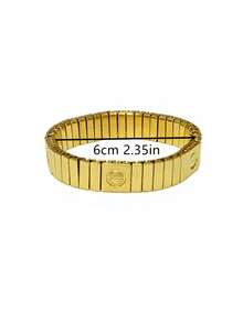 Women's Fashion Elastic Bracelet, Lightweight Luxurious Everyday Commute Accessory, Stainless Steel Elastic Bracelet, 18K Gold Plated Elastic Bracelet - Multicolor - View 8