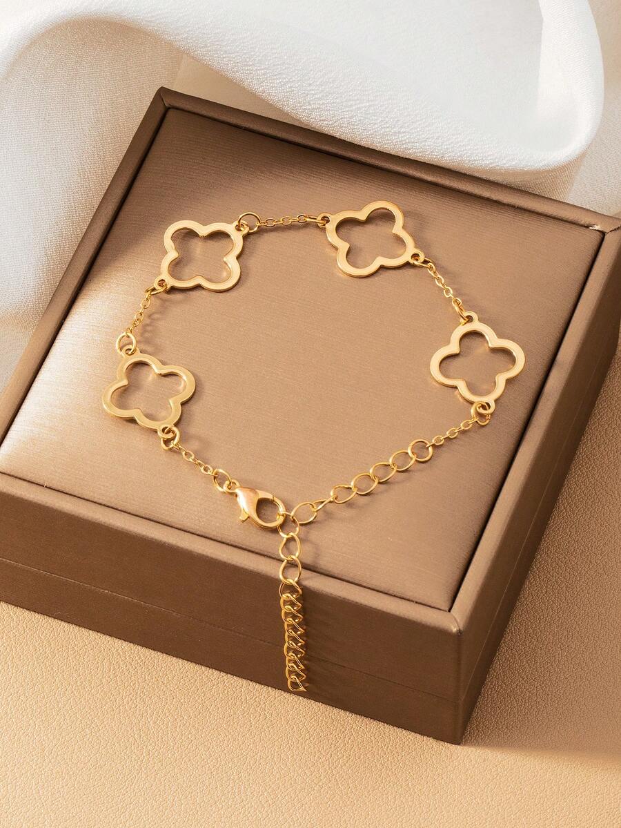1pc Clover & Flower Pendant Delicate Luxury Hand Jewelry (Excluding Gift Box) - Gold - View 1