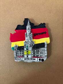 1 pieza Imán de nevera con relieve 3D de monumentos emblemáticos, con el Portón de Brandeburgo de Berlín y el Big Ben de Londres en relieve de resina, complementado con un autobús vintage, edificios coloridos y elementos de banderas nacionales, en tonos cálidos y con brillo metálico, que sirve como colección de estilo europeo y decoración para el hogar, adecuado para cafeterías, librerías, posadas, oficinas y otros espacios temáticos para transmitir un ambiente retro-europeo - imanes de refrigerador - Ver 6