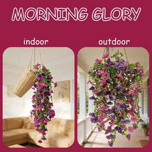 2-Piece Outdoor Artificial Hanging Flowers - Realistic Purple And Yellow Morning Glory Faux Plants, Durable Plastic Material, Decorative Artificial Flowers For Porches, Gardens, Weddings, Parties, Wall Hangings, Low-Maintenance Greenery, Ideal Valentine's Day And Mother's Day Gifts - Purple - View 7