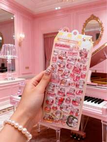 Cute Pink Rabbit Theme, Embossed Texture, Crystal Clear Animal Material Cartoon Waterproof Stickers And Decals, Perfect For Phone Cases, Journals - Multicolor - View 2