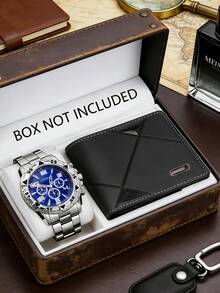 1 Piece Multi-Function Men's Quartz Watch, Silver-Tone Case, Paired With Silver Metal Strap And Blue Multi-Function Dial, Showcasing Refined Business Style And Fashionable Charm. Suitable For Christmas Parties, New Year Commuting, And Various Occasions. - Silver - View 11