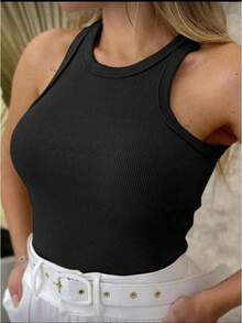 Women's Casual And Comfortable Ribbed Tank Top For Everyday Wear. - Black - View 1