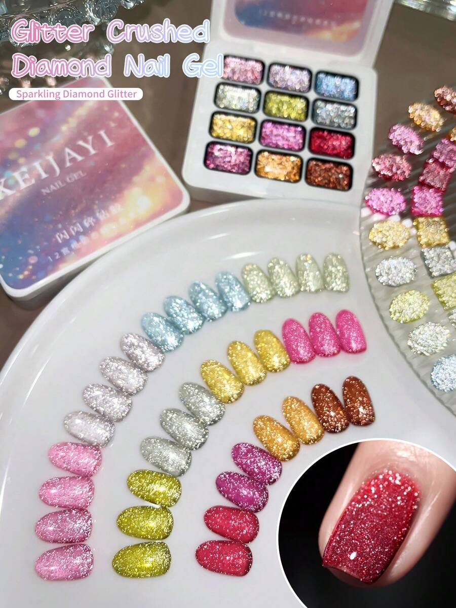 XEIJAYI 12-Color Gel Polish - Semi-Solid Nail Polish Suitable For DIY Nail Art, Korean Style Nail Art, Highly Saturated Shimmering Gel Polish For Nail Salons. - 彩色 - 查看 1