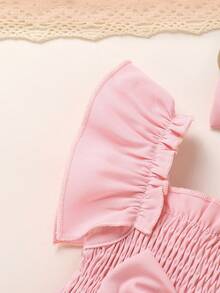 4pcs/Set, Baby Girl, Casual Fashion Elegant Cute, Soft And Comfortable, Strawberry Pattern Square Neck Ruffle Strap Romper And Headband And Bow Decor Headband, Baby Girl Clothing, Newborn Baby Girl Clothing, Baby Supplies, Baby Clothing, Suitable For Summer Daily Wear, Party, Vacation, Home, Photography, Outdoor Activities - Multicolor - View 6