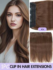 1pc Human Hair Clip-In Hair Extensions, 14-22 Inches Straight Natural Black Silky Hair Pieces, Increase Hair Volume, Simple For Daily Wear And Party, Women - Multicolor - View 32