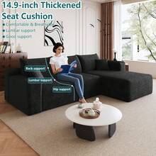 No Assembly 95" L Shaped Cloud Sectional Sofa Plush Corduroy Deep Seat Upholstered Corner Couch For Living Room - Màu đen ở bên phải - Xem 4