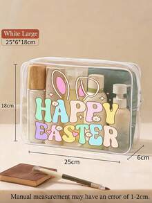 Felices Pascuas, Bolsa de cosméticos con estampado de conejo de Pascua, disponible en tamaños grande y pequeño, bolsa organizadora de viaje con cierre de cremallera de PVC, bolsa de maquillaje y artículos de tocador ligera y resistente a la decoloración para mujeres y niñas - Multicolor - Ver 8