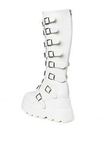 Gothic Knee High Boots For Women Round Toe Wedge Heel Zipper Y2K Punk Platform Booties Party Shoes Nightclub Riding Casual Summer Womens Combat Boot - 白色 - 查看 9