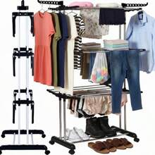 LAUNDRY DRYER LARGE XXL CLOTHES AND UNDERWEAR STANDING FOLDABLE BLACK And Blue Balcony, Laundry, Free-Standing Vertical 'Clothes Drying Rack, Foldable Stainless Steel Clothes Drying Rack, Mobile Clothes Drying Rack, With 4 Casters, Clothes Drying Rods, Clothes, Drying Rack' 4-Level, On Wheels, Width Adjustment, Foldable Wings, Clothes Drying Rack, Hanger Rack. - A - View 8