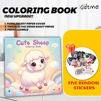 GDTME 1pc Cute Animal Coloring Book, Sheep, Cow, Fantasy, 24 Pages With Simple Lines For Easy Coloring, Comfortable And Bold, Relaxing, Suitable As Birthday Gift For Friends And Family, Personalized Gift, Fun Gift, Art Craft, Back To School Stationery, Size 7.9x7.9 Inches