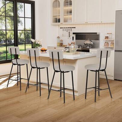 Dragonpad 37inch Tall Bar Stools Set Of 2 Or 4, Boucle Counter Height Bar Chair With Round Seat, Modern Upholstered Barstools With Back & Footrest Metal Legs, Stools For Kitchen Island, Counter, Cafes