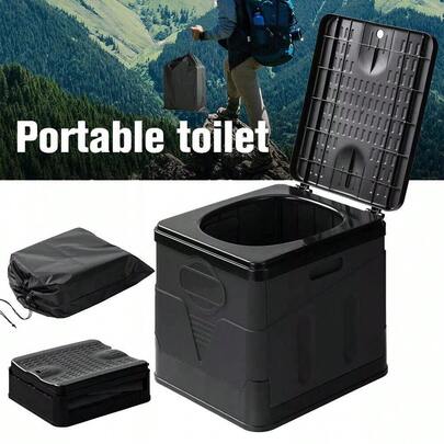 Compact 20L Folding Portable Toilet For Outdoor Use – Includes Carry Bag, Disposable Waste Bags & Cushioned Seat (Black) – Essential For Camping, Festivals & Emergency Prep – Practical Gift For Adventurers & Road Trip Enthusiasts
