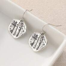 1 Pair Bohemian Style, Faith-Inspired, Handmade Silver Bead Cross Earrings - Antique Silver - View 3