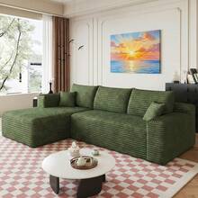 No Assembly 95" L Shaped Cloud Sectional Sofa Plush Corduroy Deep Seat Upholstered Corner Couch For Living Room - 綠色 左邊 - 查看 2