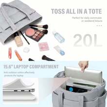 Puffy Tote Bag,Tote Bag For Women,Large Capacity Bag With Pockets Divider And Zipper Closure,Lightweight Puffy Tote Bag - 灰色 - 查看 4