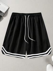 Plus Size Men's Lightweight Casual Sports Shorts, Breathable Mesh Elastic Basketball Fitness Shorts Black Summer - Black - View 3