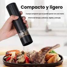 2pc Molino de Sal y Pimienta Recargable | Molinillo de Pimienta Eléctrico Automático de Granulometría Ajustable, Caja de Acero Inoxidable con Batería de Litio, Carga, Adecuado para Cocina Casera, BBQ, Restaurante, Exteriores - Negro - Ver 5