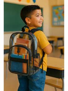 ¡RecomendadoMochila transparente, Mochila de PVC transparente para adultos, Niñas, Niños, Escuela, , Estadio, Trabajo, Viajes¡Top de Temporada - Negro - Ver 7