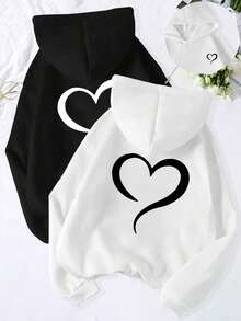 1 Pcs-Sudadera unisex con estampado de corazones para parejas, tela cómoda y suave, excelente relación calidad-precio, una excelente opción de regalo para amigos. - Blanco - Ver 1