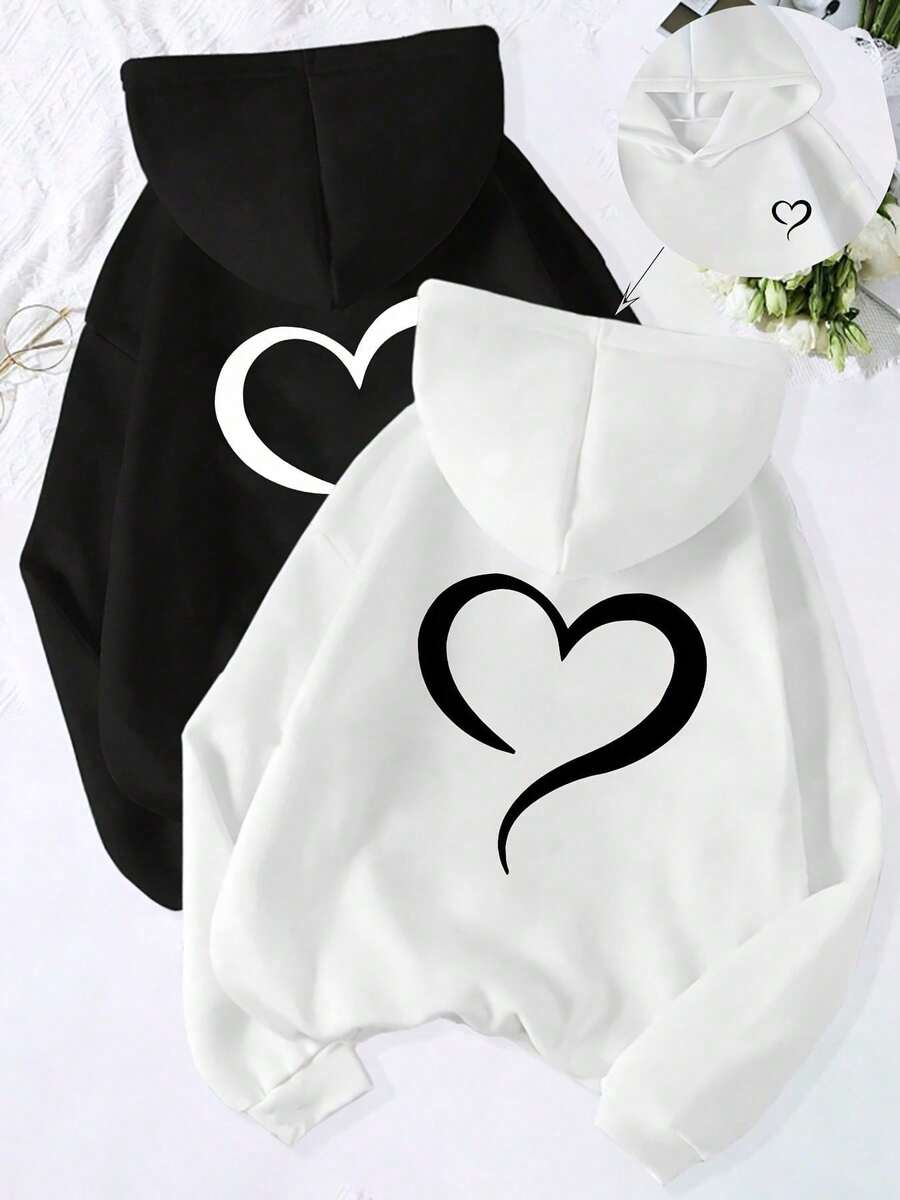 1 Pcs-Sudadera unisex con estampado de corazones para parejas, tela cómoda y suave, excelente relación calidad-precio, una excelente opción de regalo para amigos. - Blanco - Ver 1