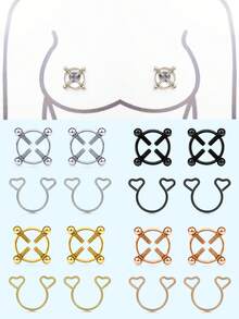 2对不锈钢可调节夹式耳环，简约心形仿乳环，女士身体饰品 - Fake Nipple Ring - 查看 1