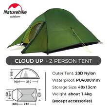 Cloud-Up Ultralight Tent Double 1/2/3 Person Tent 3-4 Season For Camping Hiking 20D Forest Green Upgrade - 綠色 - 查看 9