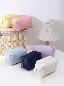 Checkered Pencil Bag Large Capacity, Cotton Canvas Zipper Pouch For Pen Organizer, Minimalist Office School Supplies Stationery Case, Aesthetic Ins Style Fabric Pencil Holder - Multicolor - View 1