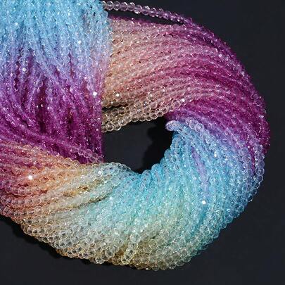 1 Strand 4/6/8mm Gradient Rainbow Color Crystal Glass Beads, Embedded Flat Loose Spacer Beads For Jewelry Making Bracelet Necklace Earring DIY Fashion Crafts Accessories