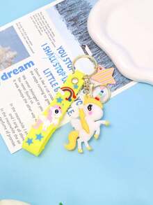 Creative Cartoon Keychain, Decorated With Cute Rainbow Unicorn And Gold Pendant, Can Be Hung On Backpack, Ideal Gift For Girls - one-size - View 6