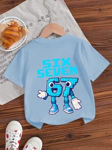 Soft & Comfortable Funny Number 67 Graphic Print Summer Top For Boys, Fashionable - Baby Blue - View 5