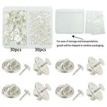 60pcs/Box DIY Pin Base, Snap Button Accessories Set, Including 30pcs Butterfly Snaps And 30pcs Tack Pins, Suitable For Handicrafts, Homemade Brooches, Badges, Hats, Clothing Pins, Decorative Buttons, Butterfly Tie Clips, Brooch Backs, Badge Replacement Parts - Silver - View 6