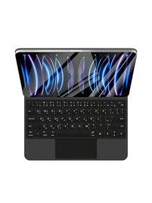 阿拉伯语键盘保护套，兼容 iPad Air 11 英寸/Air 13 英寸 M2 2024，兼容 iPad Pro 11 英寸/12.9 英寸 2018-2022 平板电脑，智能保护套，无线键盘，彩色背光触控板，黑色 - 黑色-阿拉伯語 - 查看 13