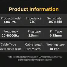 C C A CCA CRA PRO 升级版有线入耳式耳机，超薄振膜动圈驱动单元 IEM，清晰通话 HiFi，有线耳塞，带可拆卸免费线缆（黑色） - 黑色 - 查看 13