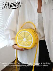[US-Based Shipping]Fashionable And Versatile Fruit Shaped Bag, Lovely Lemon Crossbody Bag For Women, Perfect For Holidays And Street Fashion Y2K Sequin Patchwork Shoulder Bag, Fashionable Butter Yellow Bag For Women , Valentine's Day,Women's Autumn And Winter Fashion All-Match Fruit Bag Cute Lemon Bag Ladies Messenger Bag Holiday Street Y2K Shoulder Bag, Casual Classic Versatile Daily Commuting, Personalized Bag, Suitable For Daily Matching, Simple, Taking Pictures, Shopping, Dating, Outings, Travel, Seaside, Beach, Portable, Suitable For Girls, Female College Students, Very Suitable For Office, University, Junior High School, High School, Work,Lemon Slice Bag,Fruit Shaped Crossbody Bag,Cute Novelty Purse,Yellow Shoulder Bag,Glitter Detail Handbag,3D Lemon Bag,Summer Beach Bag,Party Clutch,Kawaii Style Purse - 黃色 - 查看 3