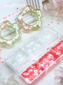 6格粉色春日亮片环氧树脂流沙填充粉白圆形心形樱花花瓣形状亮片树脂模具填充春夏工艺品DIY制作 - 彩色 - 查看 6