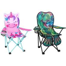 Set de 2 sillas plegables para camping al aire libre con portavasos, bolsa de transporte y 2 sombrillas integradas, ideales para playa, picnic, viajes y césped - Unicornio rosa y dinosaurio verde - Ver 13