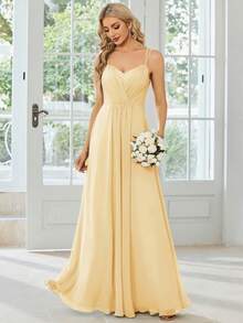 EVERPRETTY Solid Color Minimalist Ruched Criss-Cross Back Bridesmaid Dress Wedding Spring - Yellow - View 5