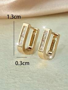 1 Pair Minimalist Double-Layer Geometric Hoop Earrings, Super Shiny Trapezoid Cubic Zirconia Earrings, Suitable For Daily Wear - Earrings - View 3