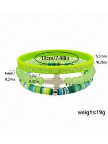 ZIRUISP 3pcs Cross Pendant Bracelet Set, God's Hand Control Silicone Bracelet, Glow-In-The-Dark Bracelet, Polymer Clay Bracelet, Glow-In-The-Dark Boho Y2K Style Jewelry, Christian Faith Prayer Gift For Boyfriend, Girlfriend, Best Friend - Three-piece Glow-in-the-dark Bracelet Set - View 10