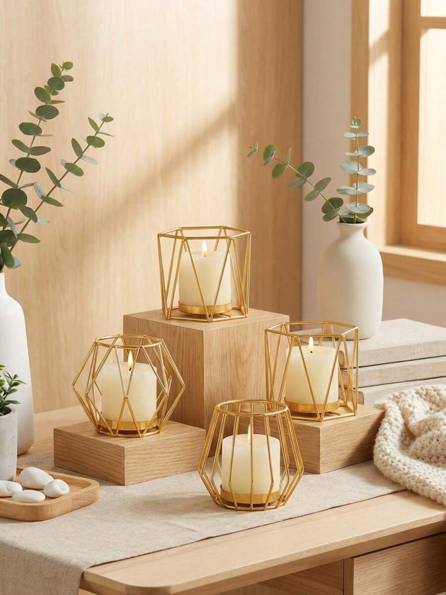 一套几何金属框架烛台/烛杯，时尚简约，适合餐桌装饰/家居装饰/房间装饰，也适用于婚礼、家庭聚会、派对、求婚等场合，可用作中心装饰品，营造浪漫氛围，四季皆宜。也可用于万圣节/感恩节/圣诞节/送给女友的礼物/冬季礼物/婚礼餐桌装饰、生日庆祝装饰、婚礼装饰、母亲节礼物、复活节装饰，绿色，餐桌装饰。