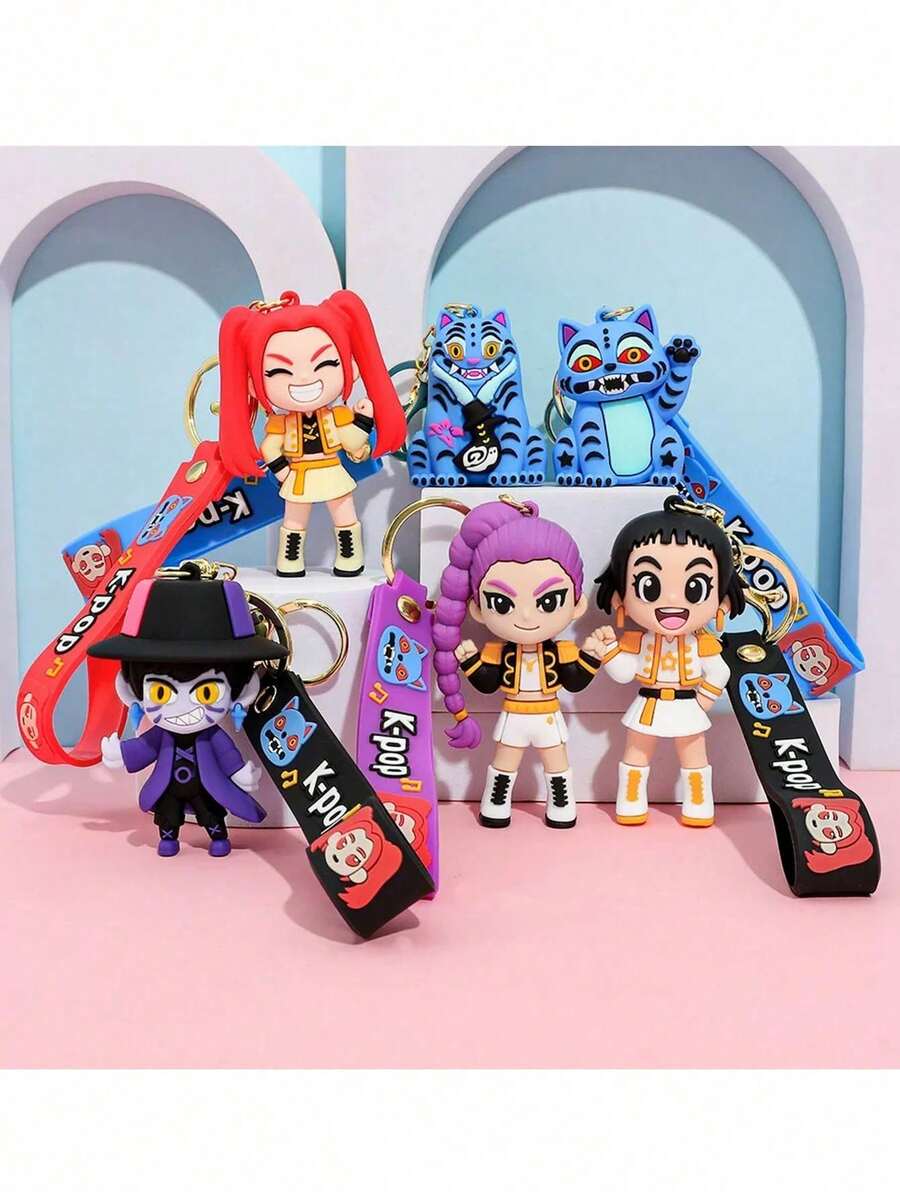 Llavero de plástico con personaje de anime, dibujos animados, K-Pop, The Witcher, llavero con patrón de gato de personaje de anime, decoración de mochila, pequeño regalo para vacaciones - Multicolor - Ver 1