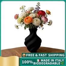 ORIZZONTE Vase décoratif moderne aux lignes ondulées en spirale – Design sculptural minimaliste pour fleurs, fleurs artificielles et compositions florales – Idée cadeau pour la maison ou le bureau – 100 % fabriqué en Italie, expédié d'Italie - noir - Voir 2
