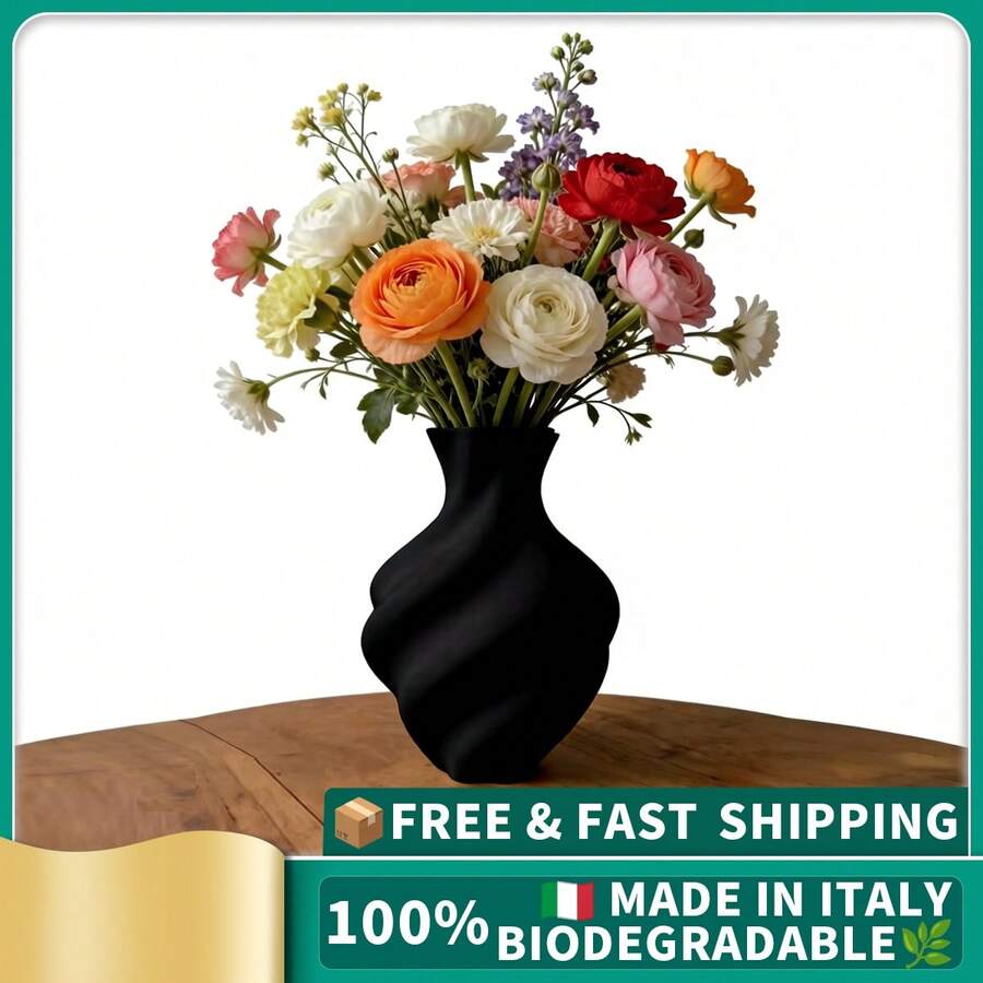 ORIZZONTE Vase décoratif moderne aux lignes ondulées en spirale – Design sculptural minimaliste pour fleurs, fleurs artificielles et compositions florales – Idée cadeau pour la maison ou le bureau – 100 % fabriqué en Italie, expédié d'Italie