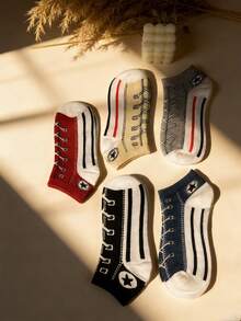 1/5 pares de calcetines de tobillo de poliéster para hombres, cordones multicolor con estampado de rayas, estilo casual deportivo universitario, ligeros y cómodos, versátiles, adecuados para uso diario, regalos de vacaciones, ideales para amigos, parejas, cumpleaños, Acción de Gracias, reuniones familiares, fiestas, los mejores calcetines de moda para parejas - Multicolor - Ver 1